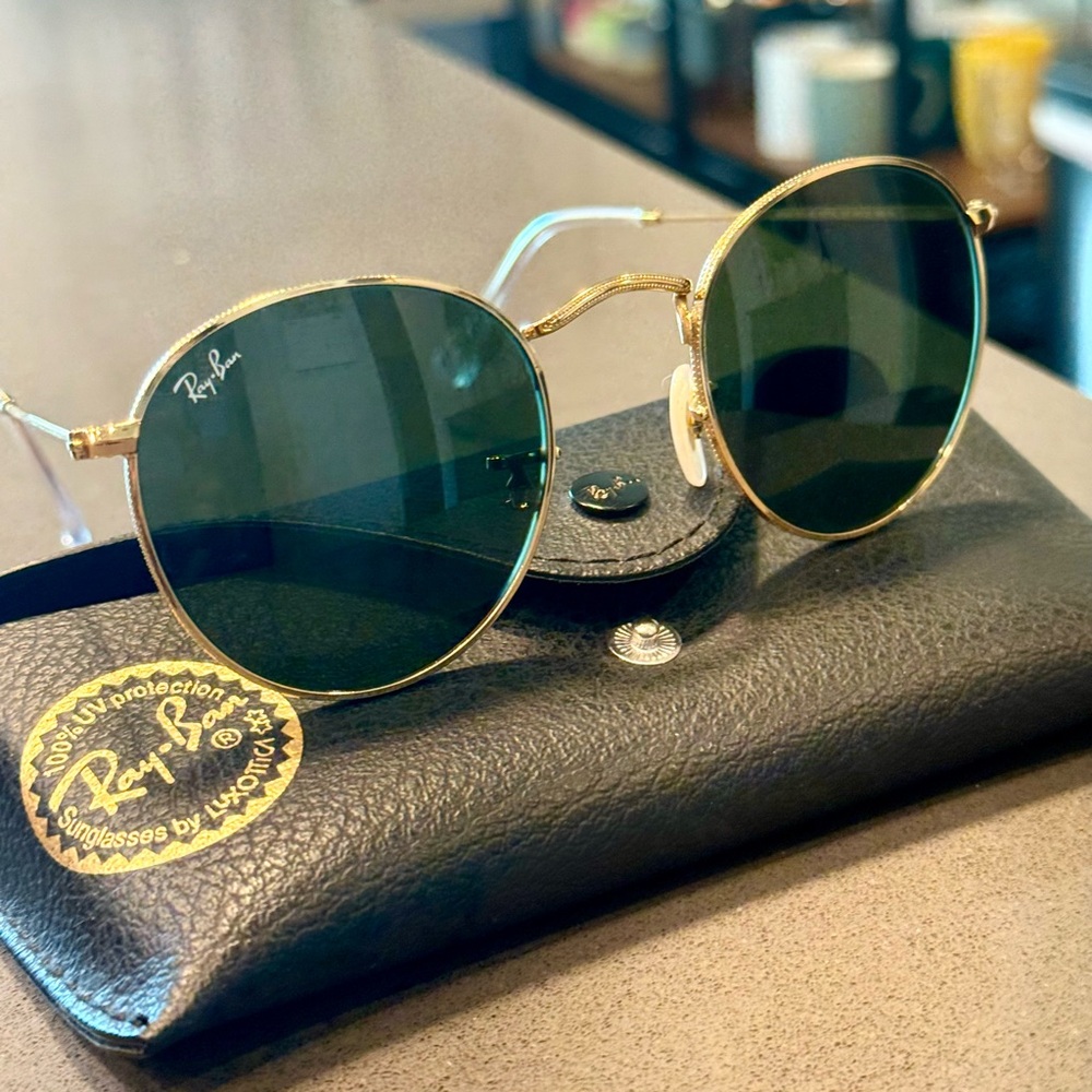 Ray-Ban Gold and Green Round Sunglasses